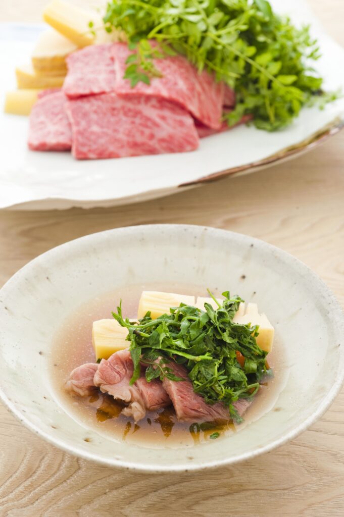 牛肉とタケノコのお浸し